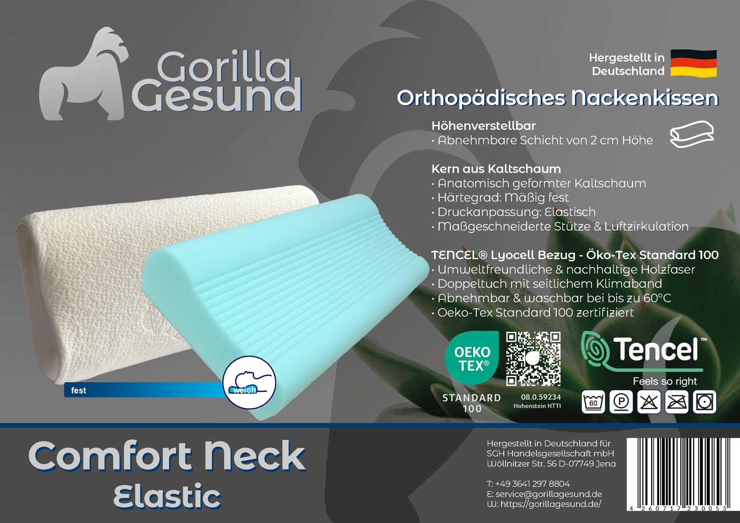 Gorilla Gesund Nackenkissen Comfort Neck Elastic aus Kaltschaum, Höhenverstellbar_4