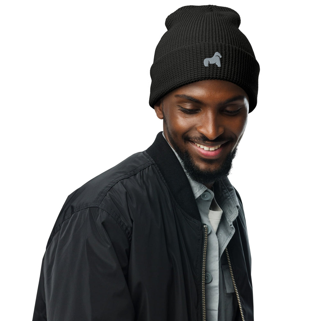 Gorilla-waffle-beanie-black-front-653d1dd4b6b14-min