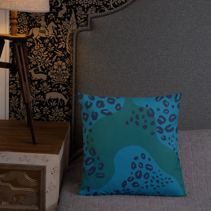 Premium Sofa Kissen blau Leopard