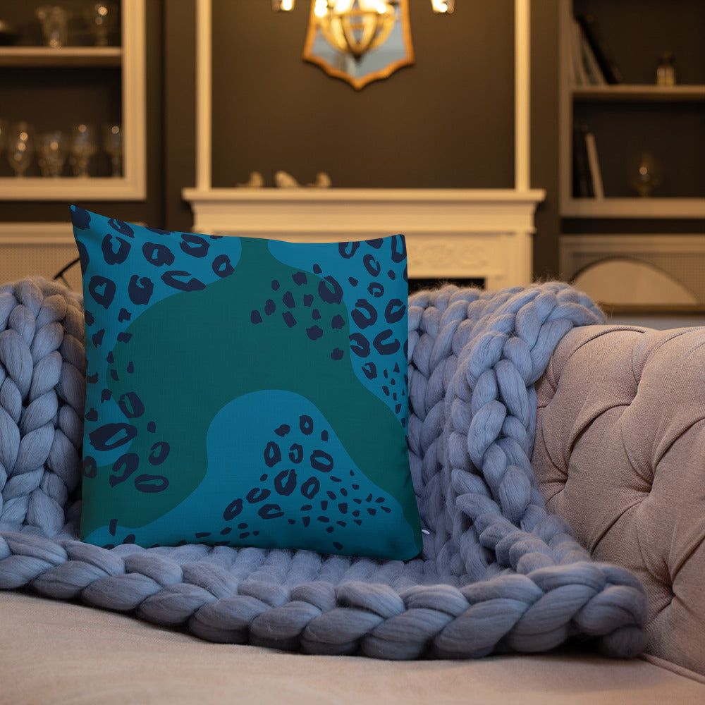 Premium Sofa Kissen blau Leopard