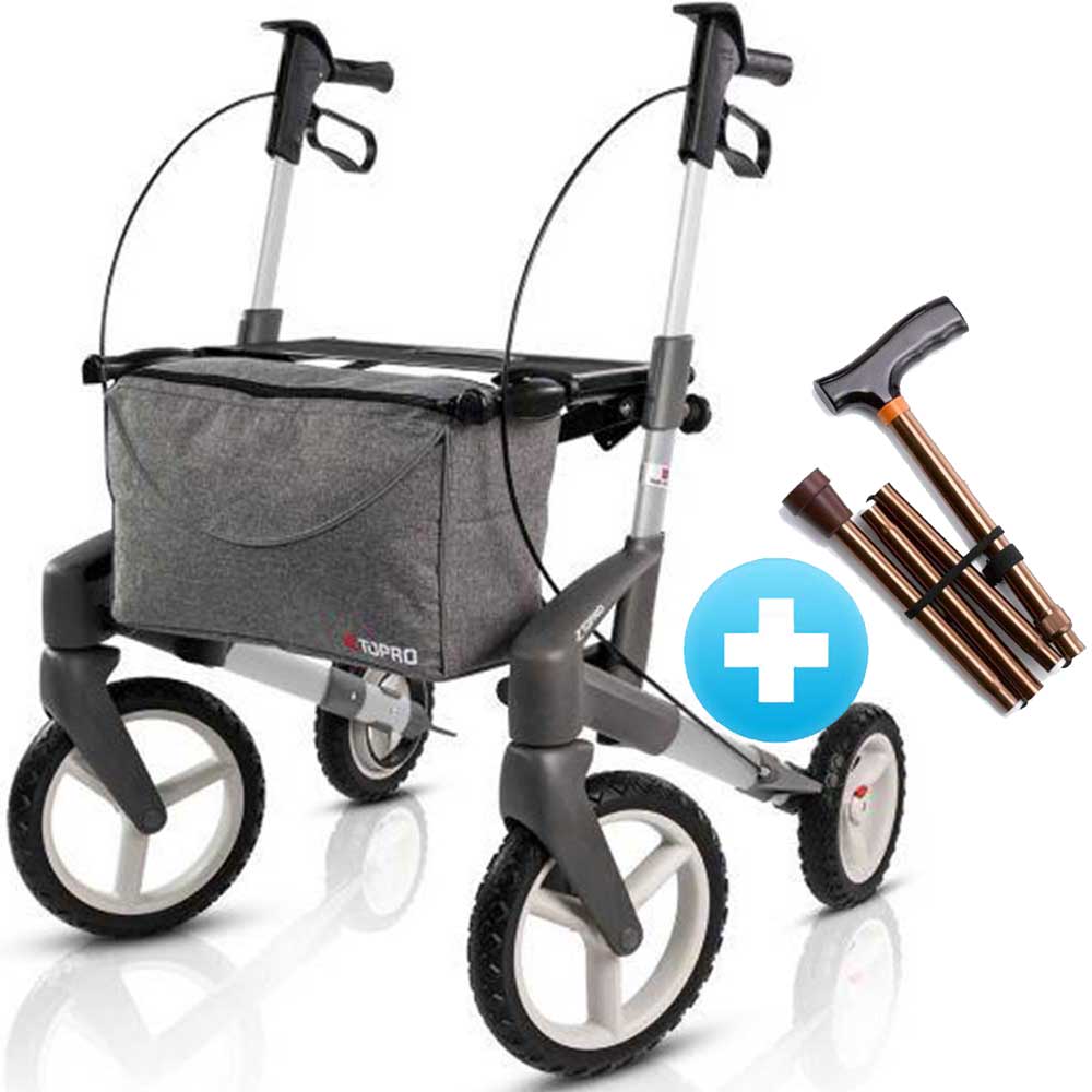 Rollator Outdoor Rollator Topro Olympos ATR Topro M / silber / mit Gehstock faltbar 202594 + Gehstock guenstig online kaufen bei VIDIMA